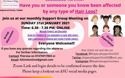 TMR and the Alopecia Support unit holding support meeting via Zoom 31st January 6:30 – 7:30
