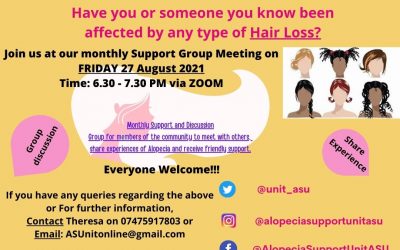 TMR and the Alopecia Support Unit holding support meeting via Zoom Friday, 27th August 6:30 – 7:30 pm