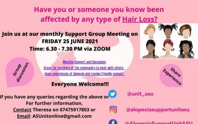TMR and the Alopecia Support unit holding support meeting via Zoom Friday, 25th June 6:30 – 7:30 pm