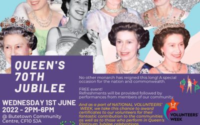 Queen’s  70th Jubilee  Wednesday 1st June 2022 – 2pm-6pm @ Butetown Community Centre, CF10 5JA