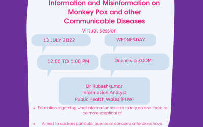 Information and Misinformation on Monkey Pox and other Communicable Diseases Wednesday 13 JULY 2022, 12 – 1pm.
