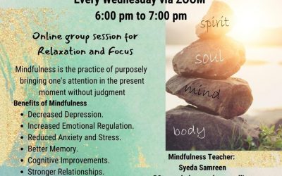 Mindfulness Sessions Wednesdays via Zoom 6 – 7pm from September 7th